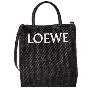 Loewe Standard A4 Raffia & Leather Tote, Black